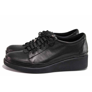Черни анатомични дамски обувки с равна подметка, естествена кожа - всекидневни обувки за пролетта и есента N 100020403