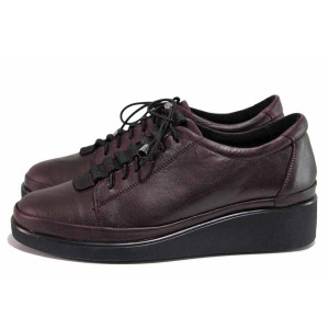 Винени анатомични дамски обувки с равна подметка, естествена кожа - ежедневни обувки за пролетта и есента N 100020404