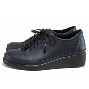 Сини анатомични анатомични дамски обувки с равна подметка, естествена кожа - всекидневни обувки за пролетта и есента N 100020405