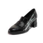 Черни дамски обувки със среден ток, лачена естествена кожа - всекидневни обувки за пролетта и есента N 100020418