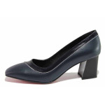 Сини дамски обувки със среден ток, естествена кожа и лачена естествена кожа  - официални обувки за целогодишно ползване N 100020419
