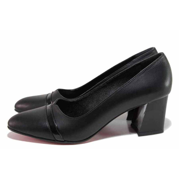 Черни дамски обувки със среден ток, естествена кожа - елегантни обувки за целогодишно ползване N 100020422