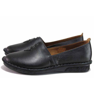Черни анатомични дамски обувки с равна подметка, естествена кожа - всекидневни обувки за пролетта и есента N 100020423