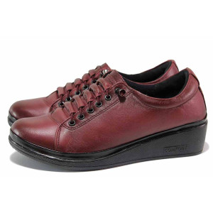 Винени анатомични дамски обувки с равна подметка, естествена кожа - всекидневни обувки за пролетта и есента N 100020425