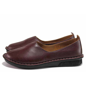 Винени анатомични дамски обувки с равна подметка, естествена кожа - всекидневни обувки за пролетта и есента N 100020427