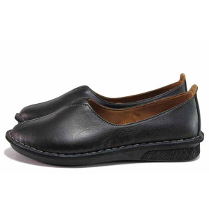 Черни дамски обувки с равна подметка, естествена кожа - ежедневни обувки за пролетта и есента N 100020428