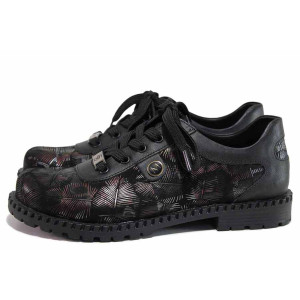 Черни дамски обувки с равна подметка, естествена кожа - всекидневни обувки за пролетта и есента N 100020430