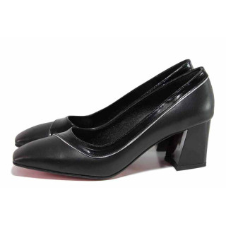 Черни дамски обувки със среден ток, естествена кожа - елегантни обувки за целогодишно ползване N 100020443