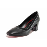 Черни дамски обувки със среден ток, естествена кожа - елегантни обувки за целогодишно ползване N 100020443