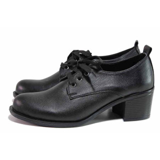 Черни дамски обувки със среден ток, естествена кожа - всекидневни обувки за пролетта и есента N 100020445