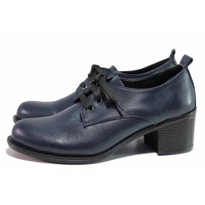 Сини дамски обувки със среден ток, естествена кожа - ежедневни обувки за пролетта и есента N 100020446