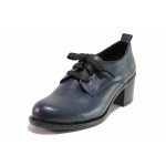 Сини дамски обувки със среден ток, естествена кожа - ежедневни обувки за пролетта и есента N 100020446