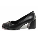 Черни дамски обувки със среден ток, естествена кожа - всекидневни обувки за целогодишно ползване N 100020553