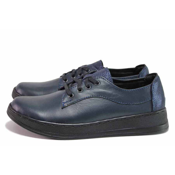 Сини анатомични дамски обувки с равна подметка, естествена кожа - ежедневни обувки за пролетта и есента N 100020555