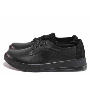 Черна анатомични дамски обувки с равна подметка, естествена кожа - всекидневни обувки за пролетта и есента N 100020556