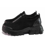 Черни дамски обувки с платформа, естествен велур - всекидневни обувки за пролетта и есента N 100020560