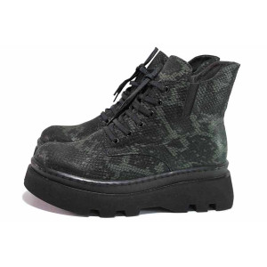 Зелени анатомични дамски боти, естествена кожа с крокодилска шарка - ежедневни обувки за есента и зимата N 100020561