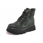Зелени анатомични дамски боти, естествена кожа с крокодилска шарка - ежедневни обувки за есента и зимата N 100020561