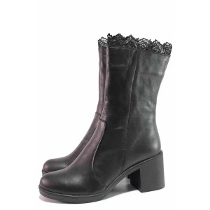 Черна анатомични дамски ботуши, естествена кожа - всекидневни обувки за есента и зимата N 100020564