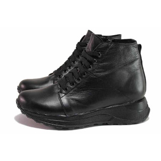 Черна анатомични дамски боти, естествена кожа - ежедневни обувки за есента и зимата N 100020567