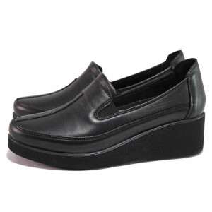 Черни дамски обувки с платформа, естествена кожа - всекидневни обувки за пролетта и есента N 100020578