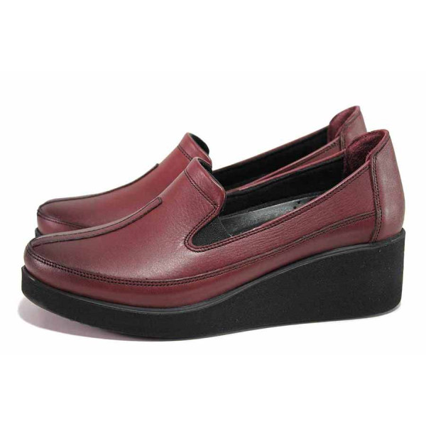 Винени дамски обувки с платформа, естествена кожа - ежедневни обувки за пролетта и есента N 100020579