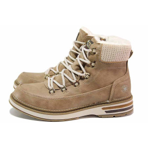 Бежови дамски боти, естествена кожа - ежедневни обувки за есента и зимата N 100020600