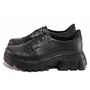 Черни дамски обувки с платформа, естествена кожа - всекидневни обувки за пролетта и есента N 100020631