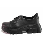 Черни дамски обувки с платформа, естествена кожа - всекидневни обувки за пролетта и есента N 100020631