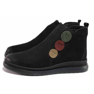 Черна анатомични дамски боти, естествен набук - всекидневни обувки за есента и зимата N 100020645