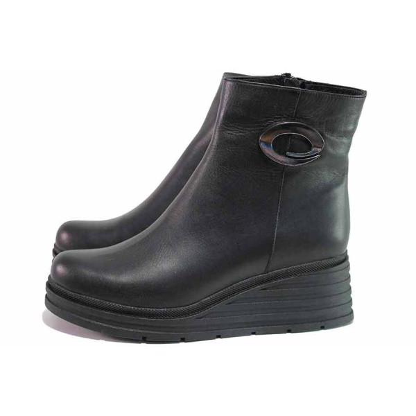 Черни дамски боти, естествена кожа - всекидневни обувки за есента и зимата N 100020667