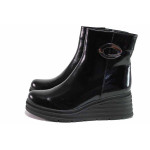Черни дамски боти, лачена естествена кожа - ежедневни обувки за есента и зимата N 100020668