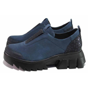 Сини анатомични анатомични дамски обувки с равна подметка, естествен велур - всекидневни обувки за пролетта и есента N 100020685