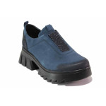 Сини анатомични анатомични дамски обувки с равна подметка, естествен велур - всекидневни обувки за пролетта и есента N 100020685
