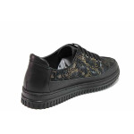 Черна анатомични дамски обувки с равна подметка, естествена кожа - всекидневни обувки за пролетта и есента N 100020694