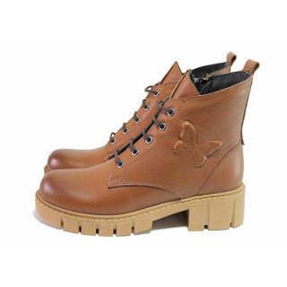 Кафяви анатомични дамски боти, естествена кожа - ежедневни обувки за есента и зимата N 100020728