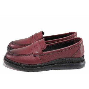 Винени анатомични дамски обувки с равна подметка, естествена кожа - ежедневни обувки за есента и зимата N 100020730