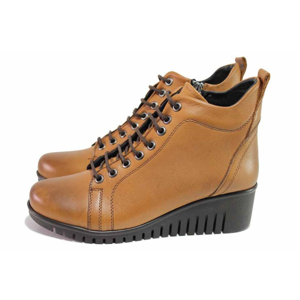 Кафяви анатомични дамски боти, естествена кожа - всекидневни обувки за есента и зимата N 100020737