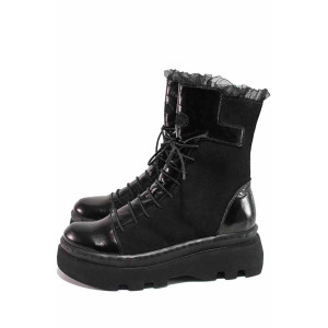 Черна анатомични дамски боти, естествен набук - ежедневни обувки за есента и зимата N 100020864