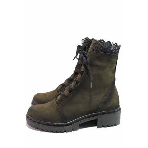 Зелени анатомични дамски боти, естествен набук - всекидневни обувки за есента и зимата N 100020865