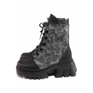 Черна анатомични дамски боти, естествен набук - ежедневни обувки за есента и зимата N 100020868