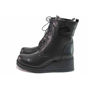 Черни дамски боти, естествена кожа - всекидневни обувки за есента и зимата N 100021001