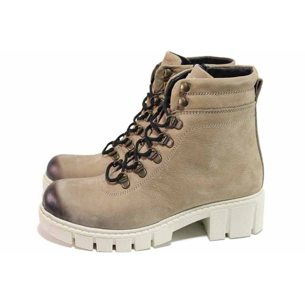 Бежови анатомични дамски боти, естествен набук - всекидневни обувки за есента и зимата N 100021005