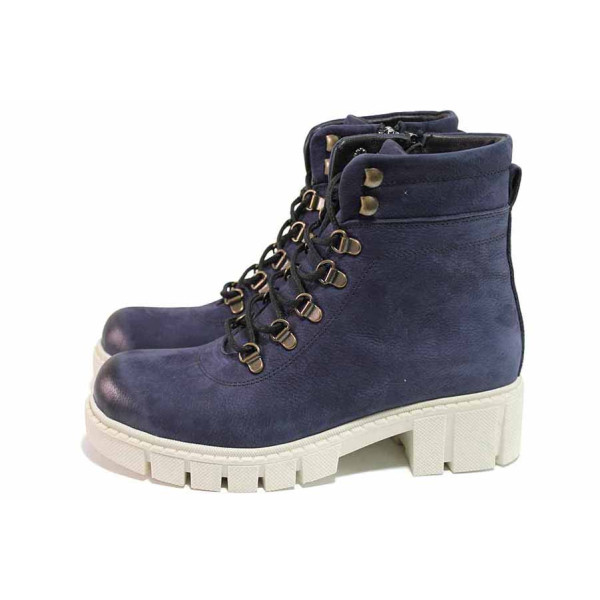 Сини анатомични дамски боти, естествен набук - всекидневни обувки за есента и зимата N 100021004