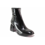 Черни дамски боти, лачена естествена кожа - официални обувки за есента и зимата N 100021089