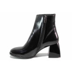 Черни дамски боти, лачена естествена кожа - официални обувки за есента и зимата N 100021089
