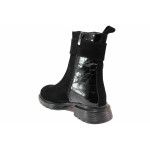Черни дамски боти, естествен велур с лачена кожа, анатомични - всекидневни обувки за есента и зимата N 100021096