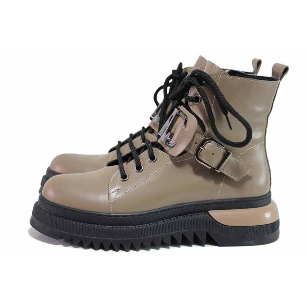 Бежови дамски боти, естествена кожа - всекидневни обувки за есента и зимата N 100021110