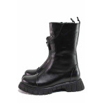Черни дамски боти, естествена кожа - ежедневни обувки за есента и зимата N 100021189