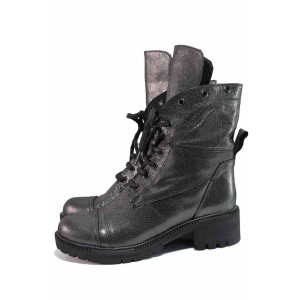 Черни дамски боти, естествена кожа - ежедневни обувки за есента и зимата N 100021187